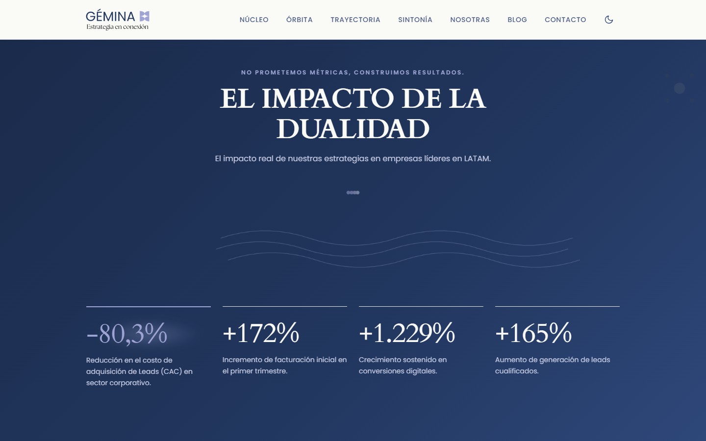 Sección del sitio de Gémina donde la consultora muestra el impacto logrado con sus clientes